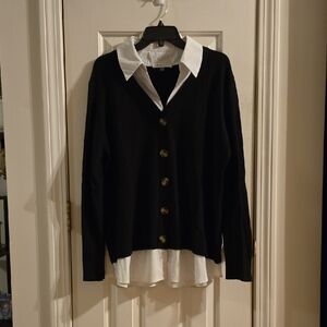 Sioni Black and White Layered-look Sweater